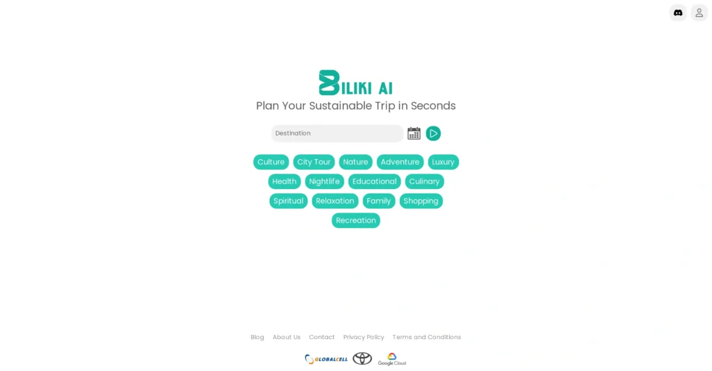 Biliki AI interface showing homepage