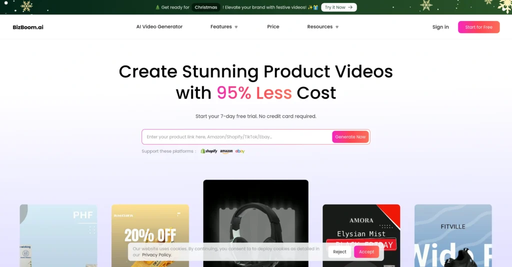 BizBoom.ai interface showing homepage
