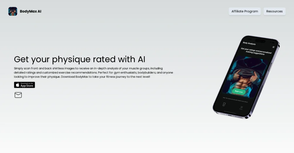 BodyMax AI interface showing homepage