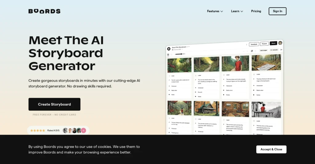 Boords interface showing homepage
