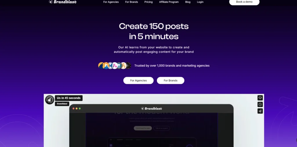 Brandblast interface showing homepage