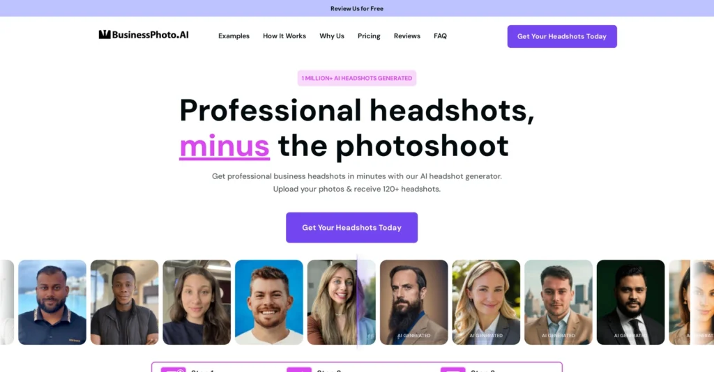 Business Photo AI interface showing homepage