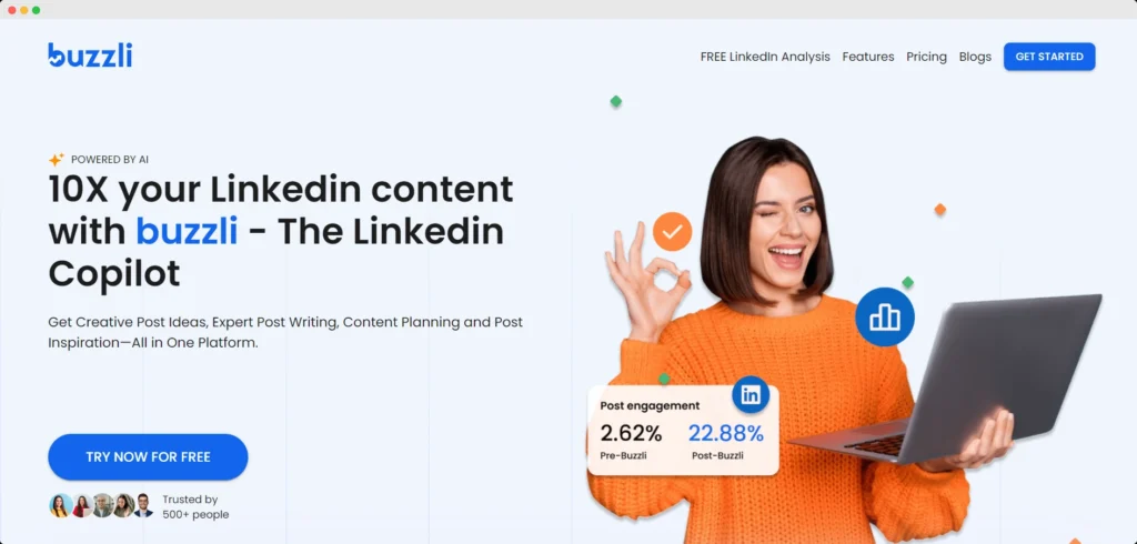Buzzli interface showing homepage