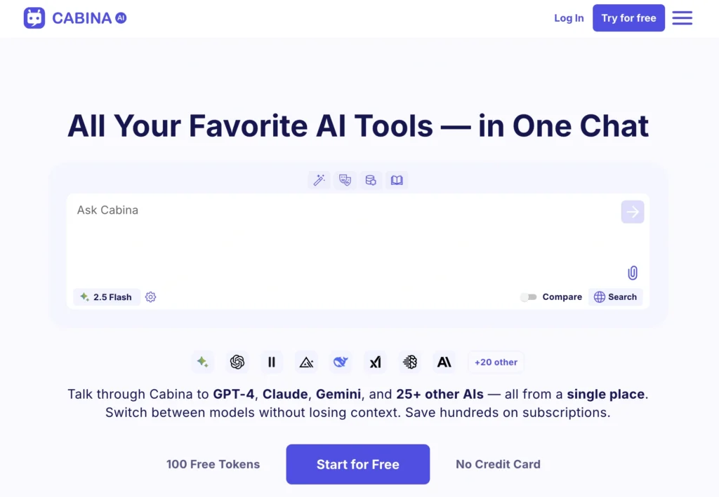 Cabina.AIv1.29 interface showing homepage