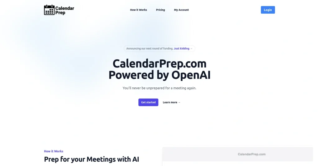 CalendarPrep interface showing homepage