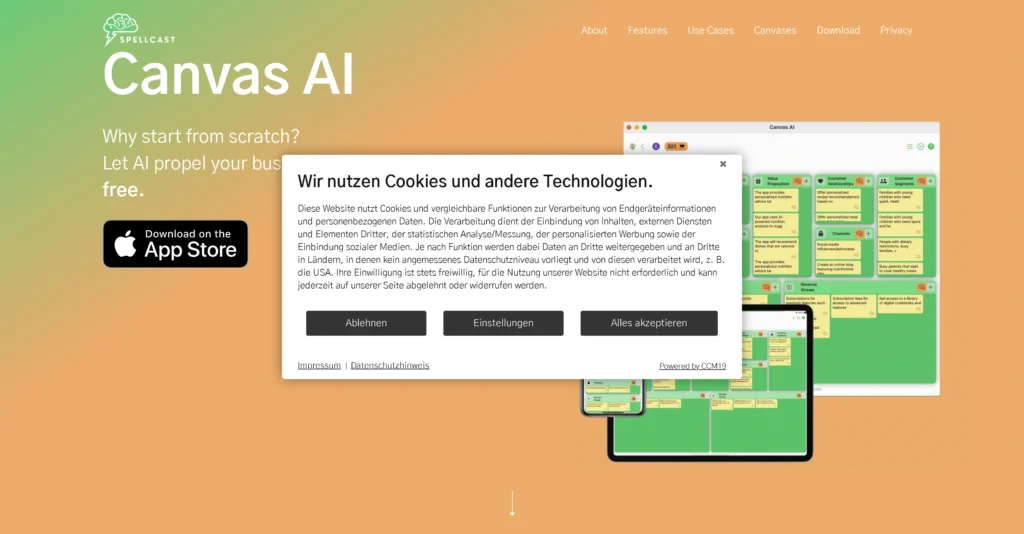 Canvas AI interface showing homepage