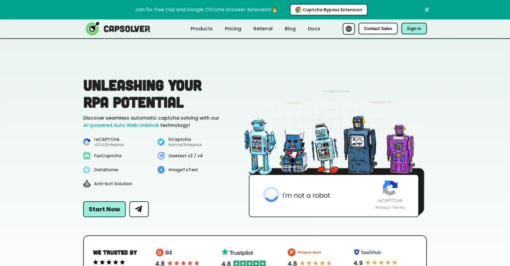 Capsolver interface showing homepage