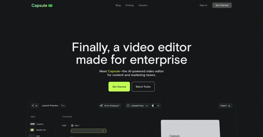 Capsule interface showing homepage