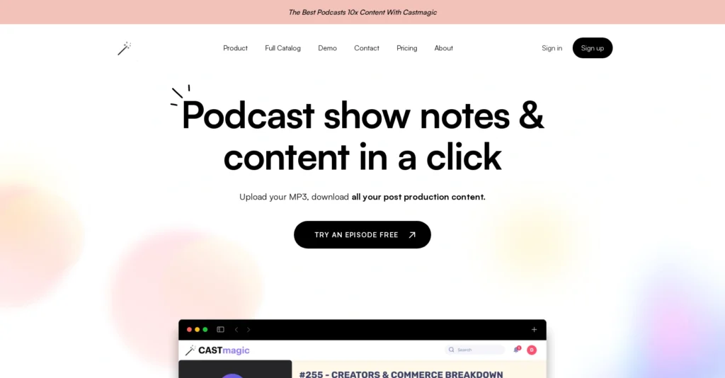 Castmagic interface showing homepage