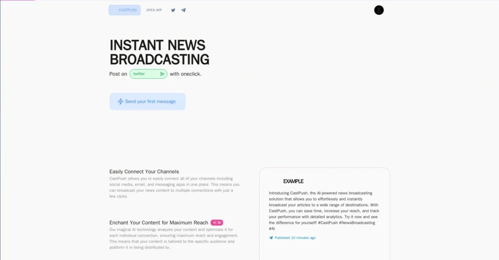 Castpush interface showing homepage