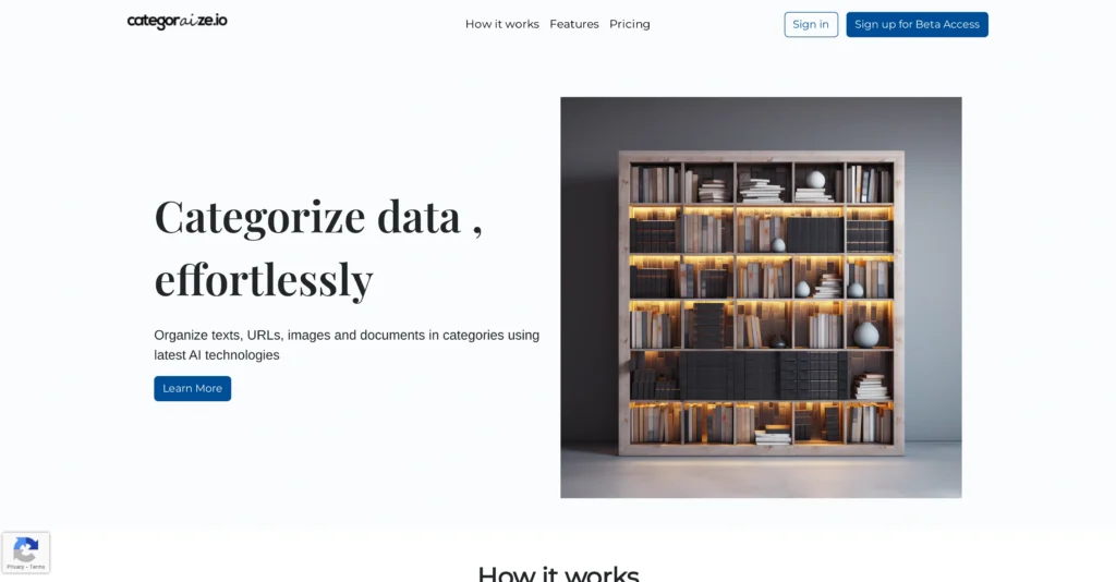 categorAIze interface showing homepage