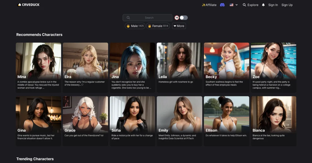 Caveduck interface showing homepage