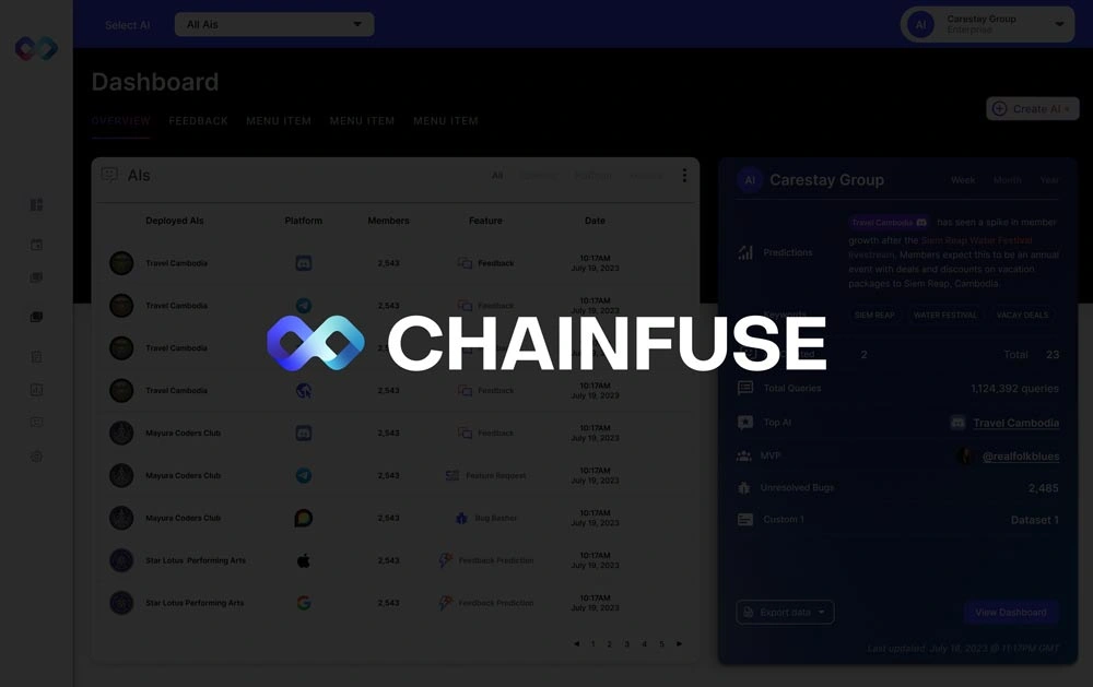 Chainfuse interface showing homepage