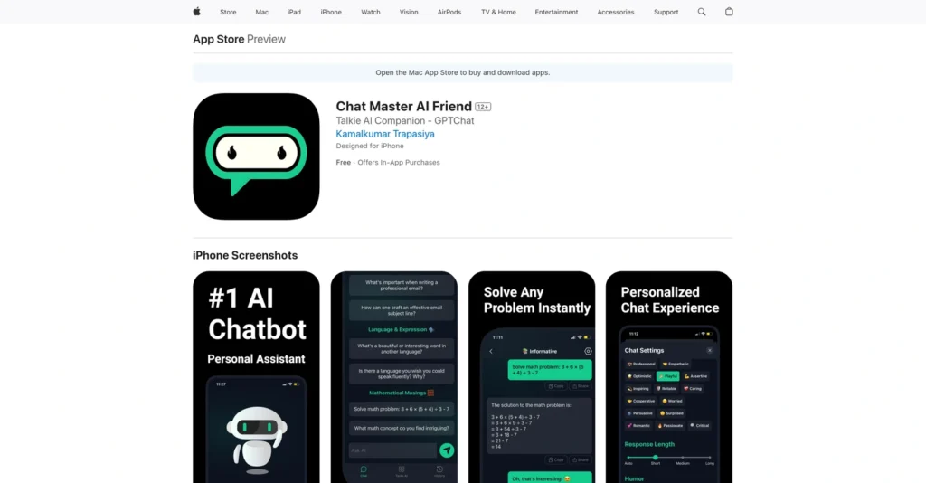 Chat Master AI Friend interface showing homepage