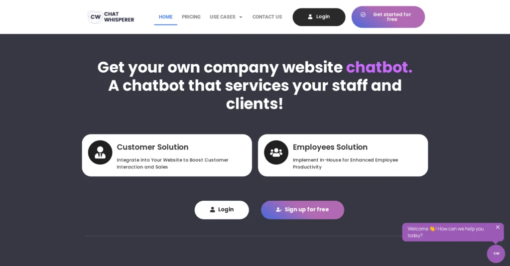 Chat Whisperer interface showing homepage