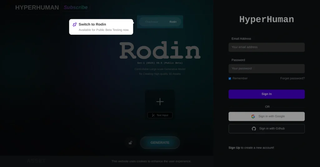 ChatAvatar interface showing homepage