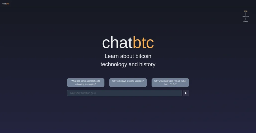 ChatBTC interface showing homepage