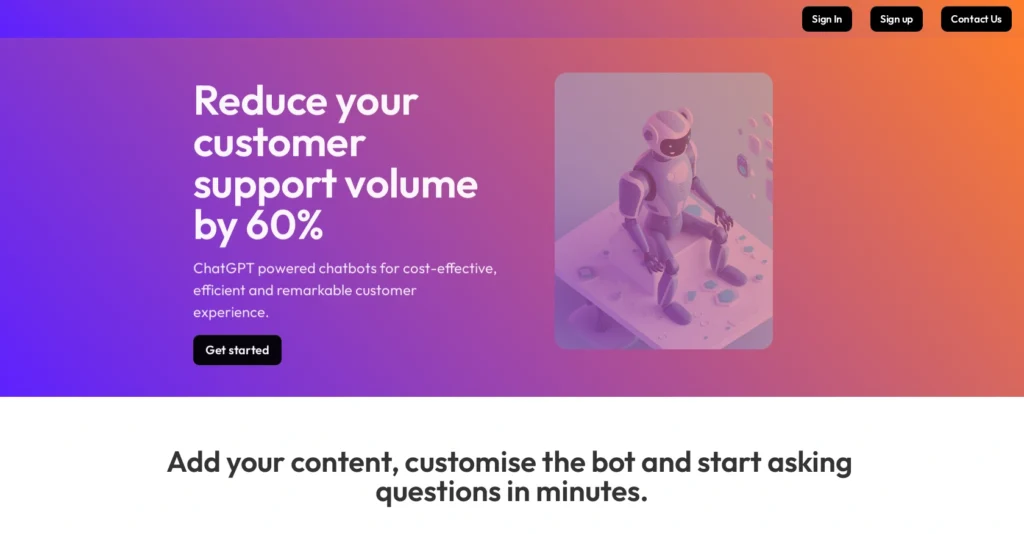 Chatcare interface showing homepage