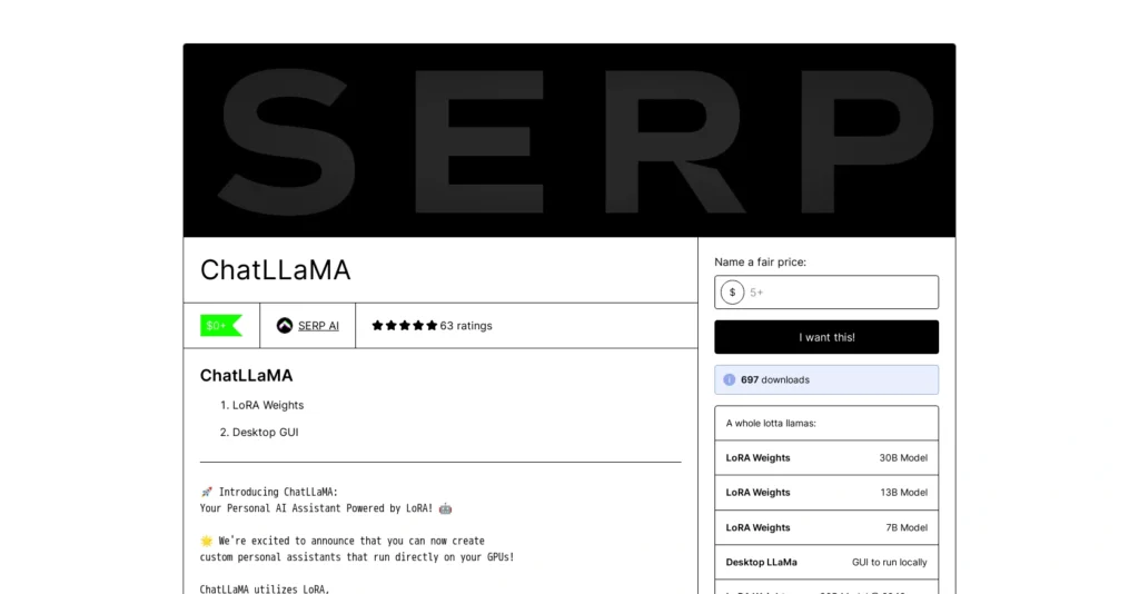 ChatLLaMA interface showing homepage