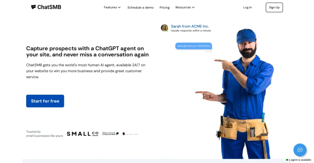 ChatSMB interface showing homepage