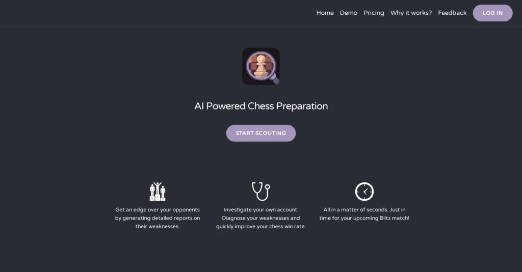 ChessComScout interface showing homepage