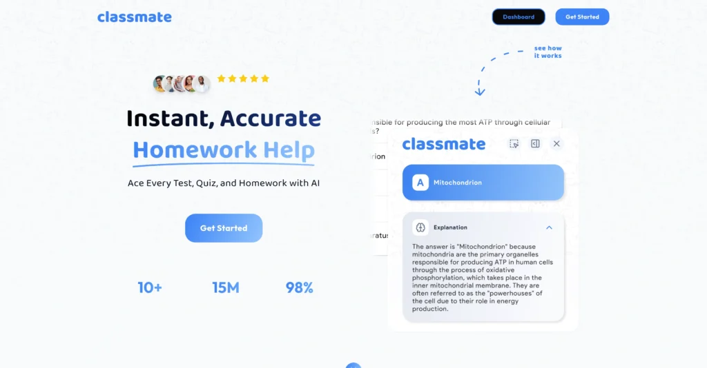 Classmate interface showing homepage