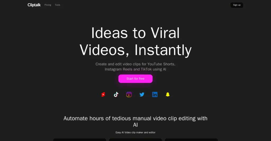 Cliptalk interface showing homepage