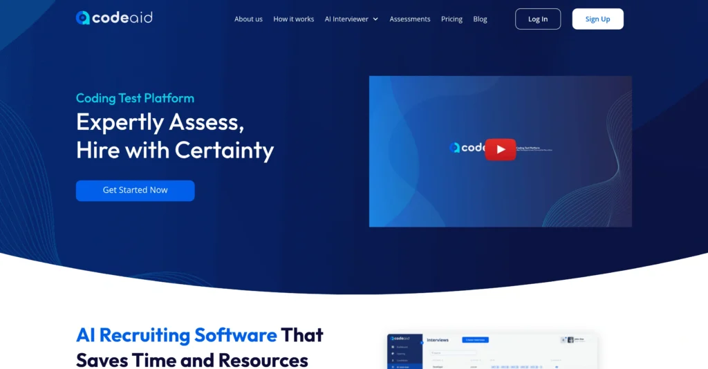 Codeaid interface showing homepage