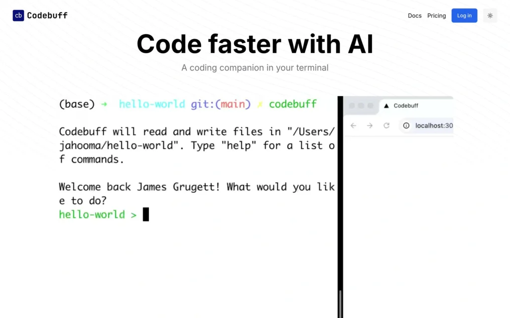 Codebuff interface showing homepage