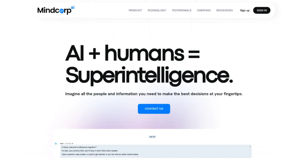 Cognition by Mindcorp interface showing homepage
