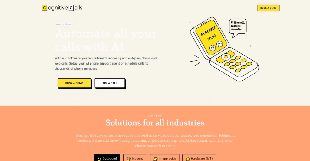 Cognitive Calls interface showing homepage