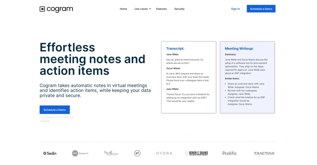 Cogram interface showing homepage
