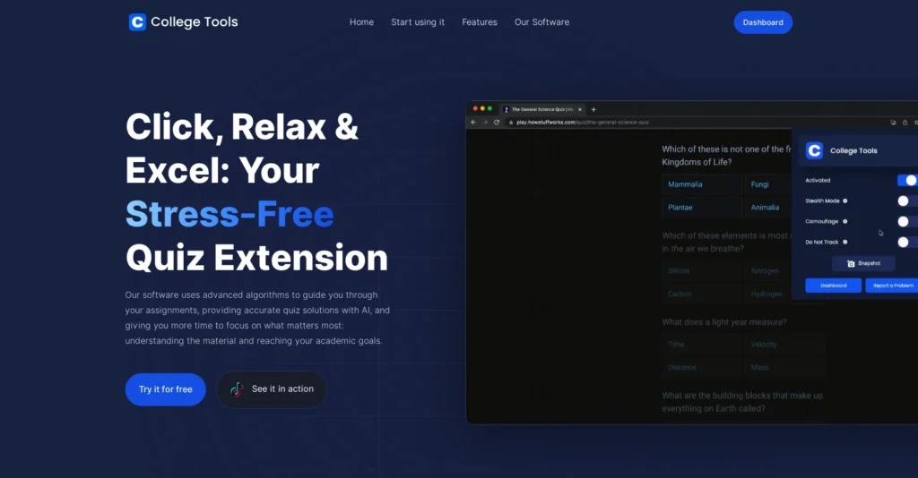College Tools interface showing homepage