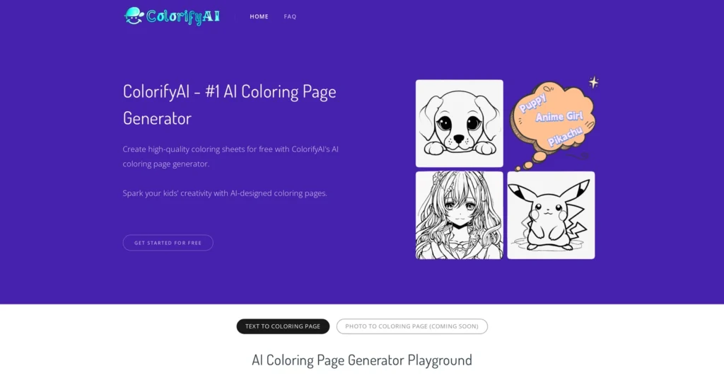 ColorifyAI interface showing homepage