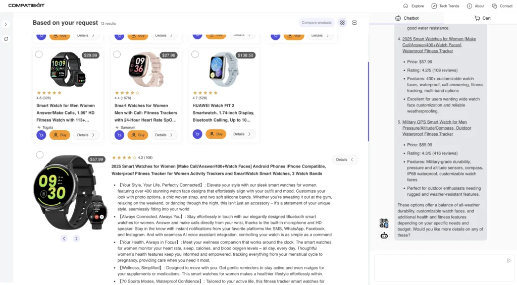 Compatibot interface showing homepage