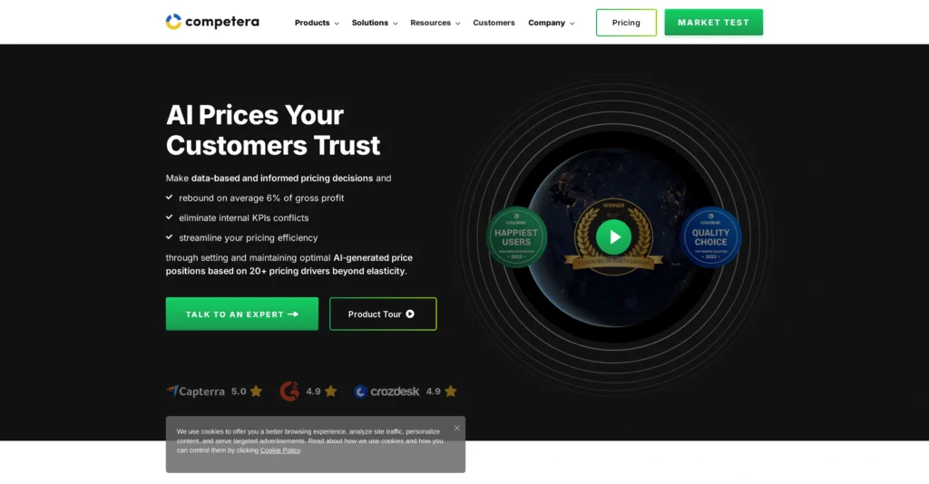 Competera interface showing homepage