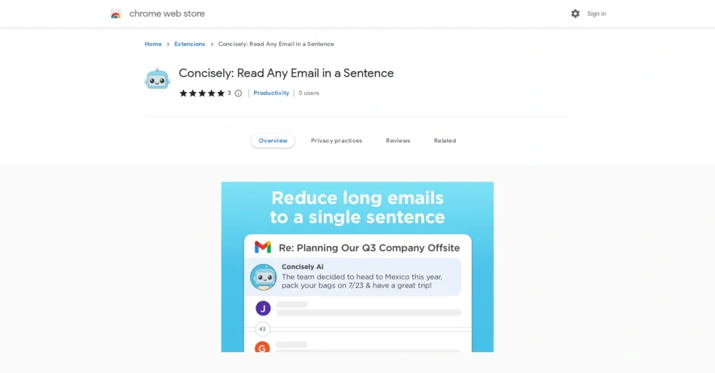 Concisely interface showing homepage
