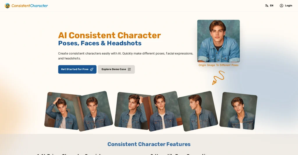 Consistent Character interface showing homepage