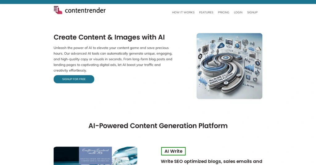 Content Render interface showing homepage