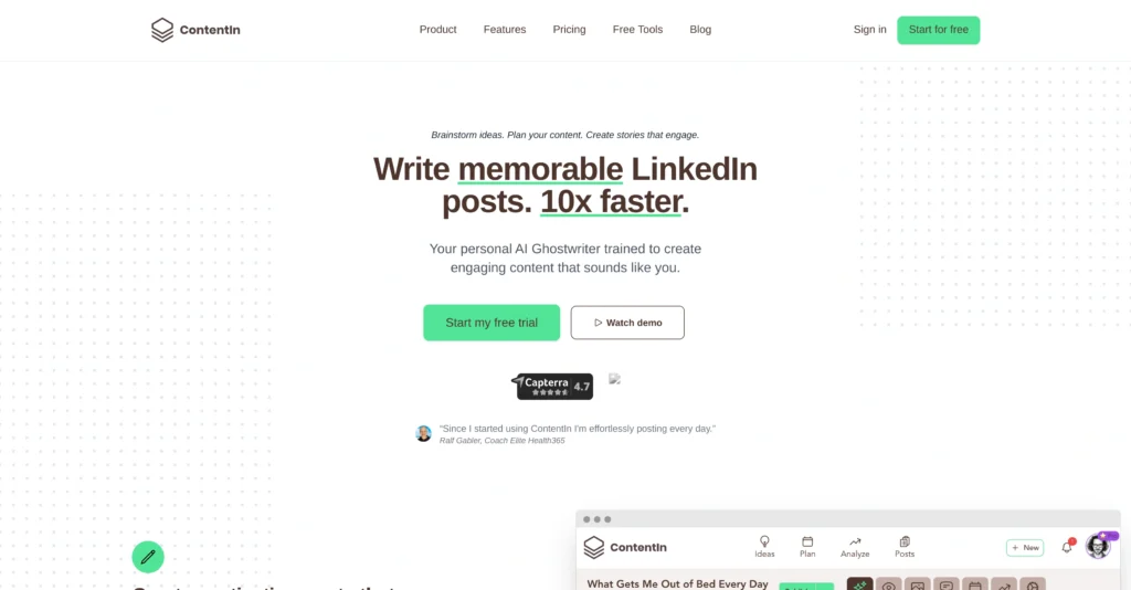 ContentIn interface showing homepage