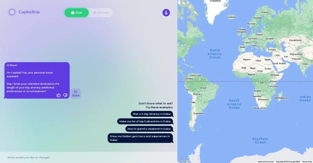 Copilot2trip interface showing homepage