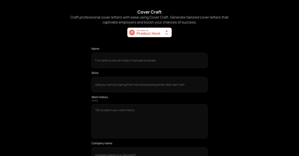Cover craft interface showing homepage