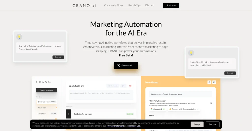 CRANQ interface showing homepage