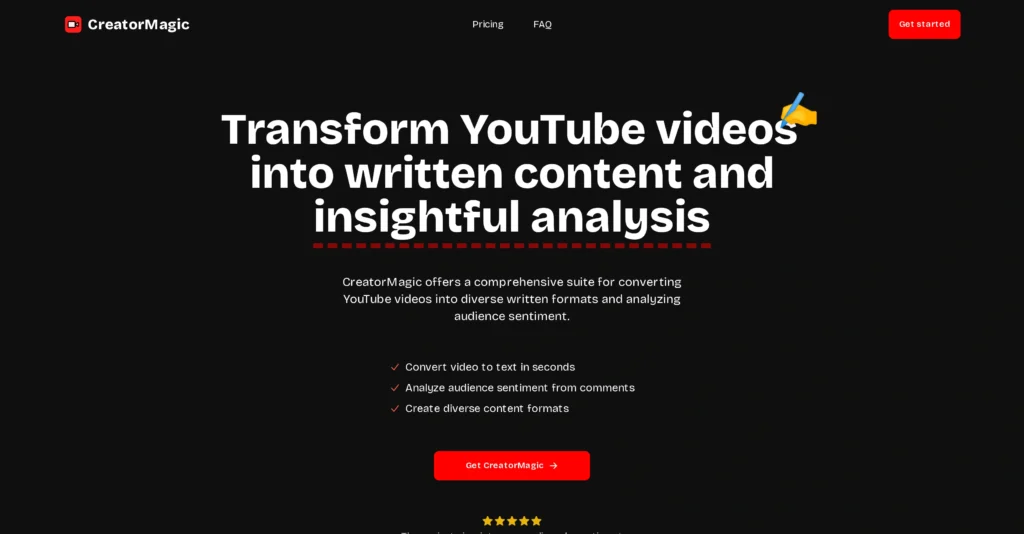 CreatorMagic interface showing homepage