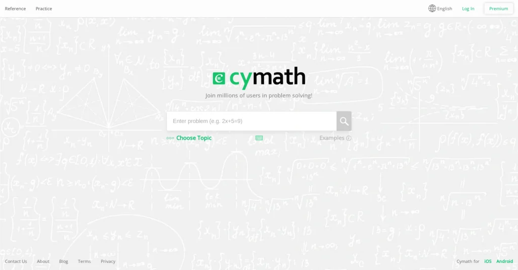 Cymath interface showing homepage