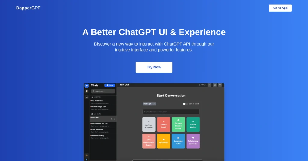 DapperGPT interface showing homepage