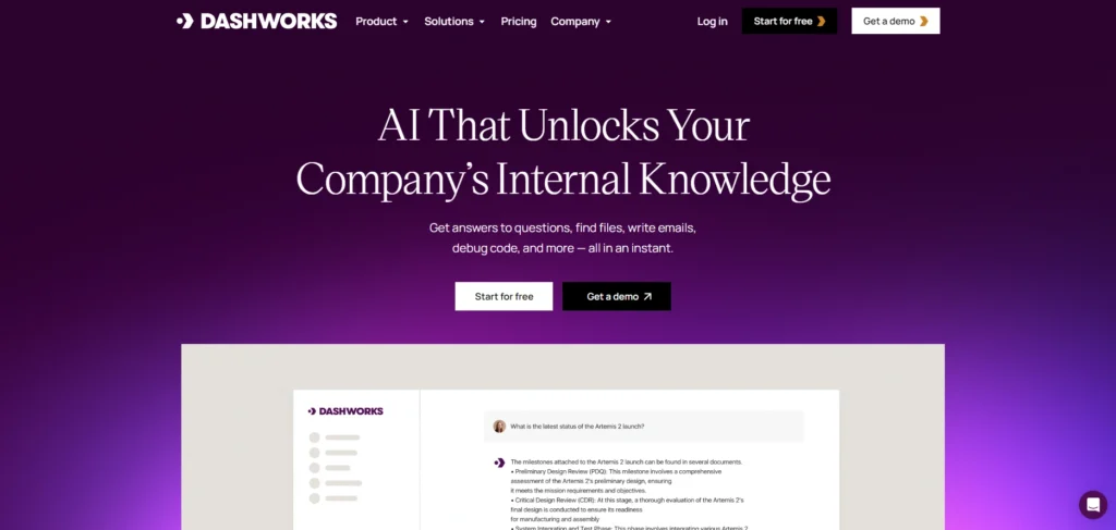 Dash AI interface showing homepage