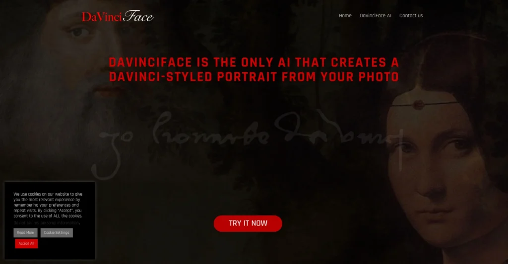 DaVinciFace interface showing homepage