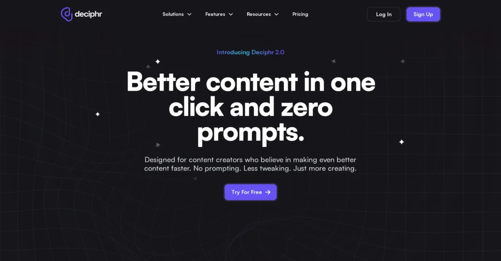 Deciphr AI interface showing homepage