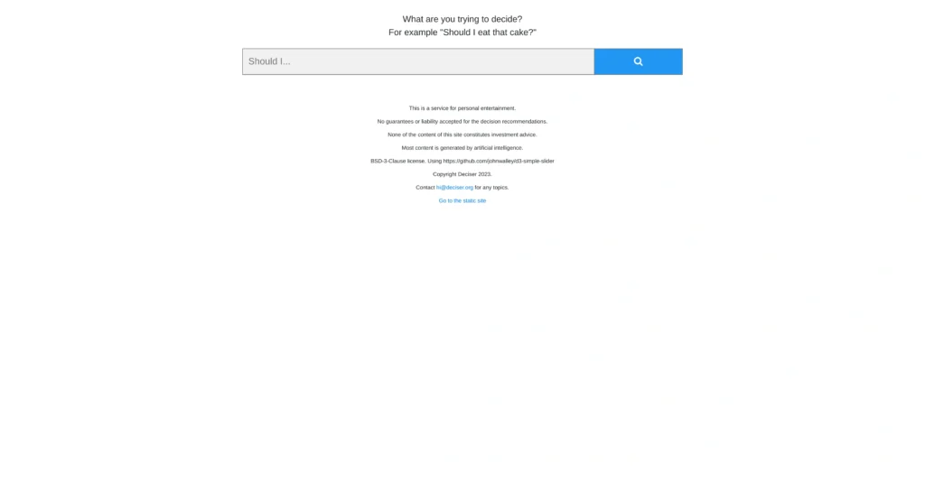 Deciser interface showing homepage